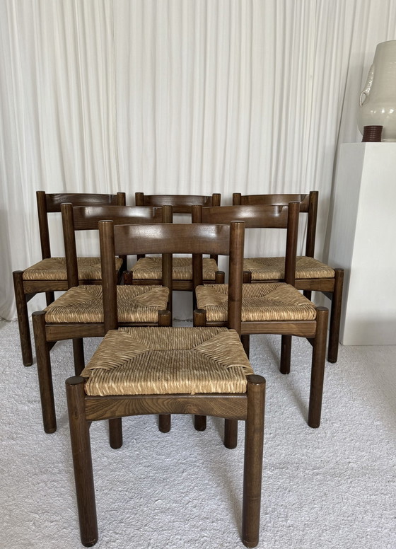 Image 1 of 2x Italian 70Ies Oak Rush Chairs