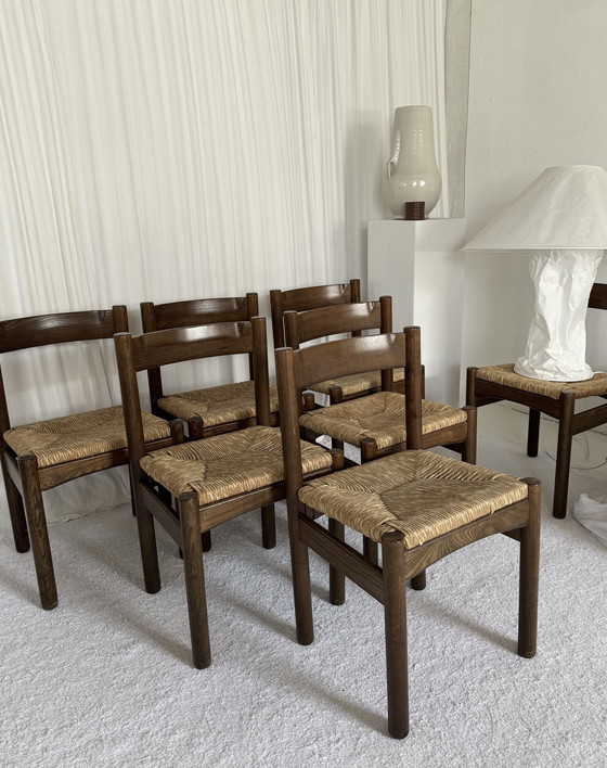 Image 1 of 2x Italian 70Ies Oak Rush Chairs