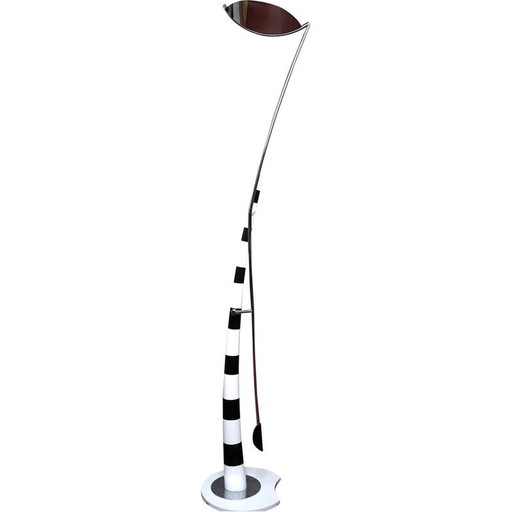 Vintage metal floor lamp with black and white zebra design, Italy 1970