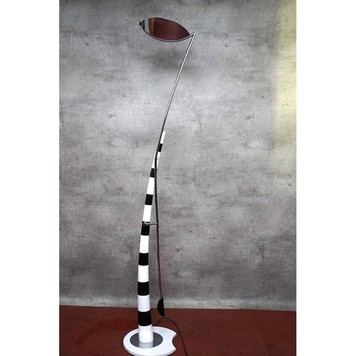 Vintage metal floor lamp with black and white zebra design, Italy 1970