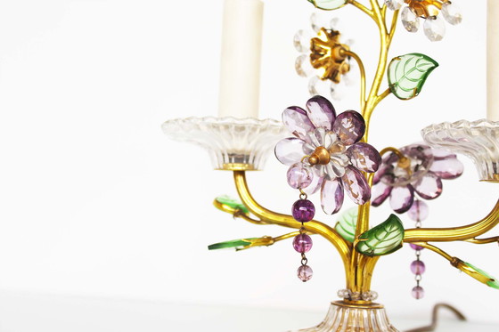 Image 1 of Incredible gilt and crystal Floral table lamp