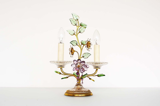 Image 1 of Incredible gilt and crystal Floral table lamp