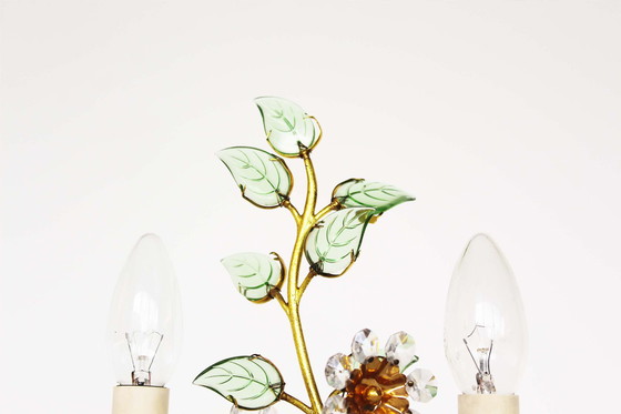 Image 1 of Incredible gilt and crystal Floral table lamp