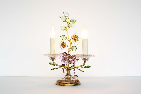 Image 1 of Incredible gilt and crystal Floral table lamp