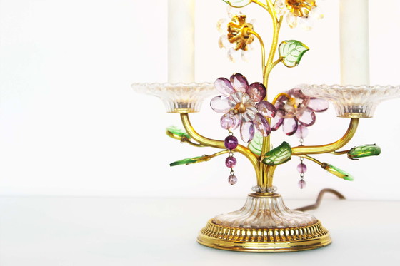 Image 1 of Incredible gilt and crystal Floral table lamp