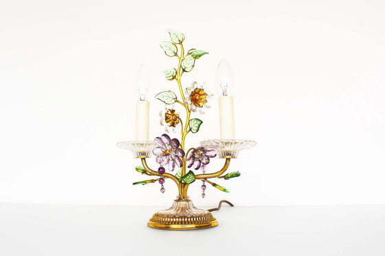 Image 1 of Incredible gilt and crystal Floral table lamp