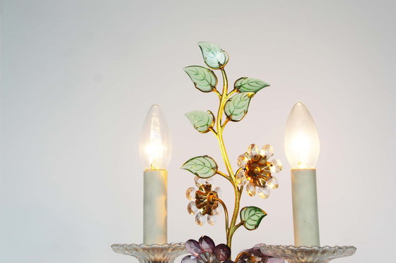 Image 1 of Incredible gilt and crystal Floral table lamp