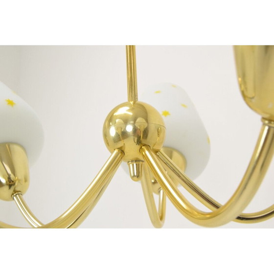 Image 1 of Lampadario in vetro e ottone di metà secolo, Cecoslovacchia, anni '60