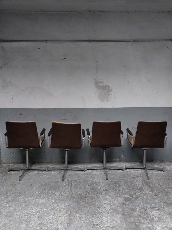 Image 1 of 4 X Leather Chrome Armchairs