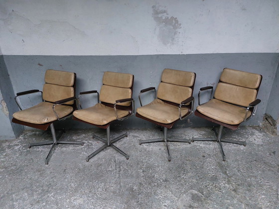 Image 1 of 4 X Leather Chrome Armchairs