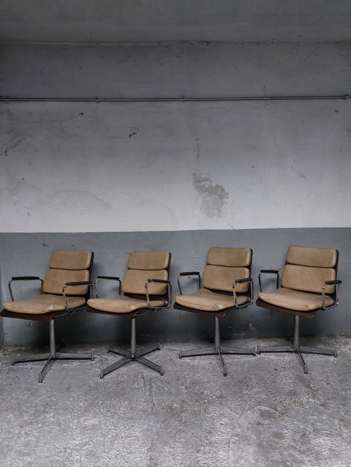 4 X Leather Chrome Armchairs