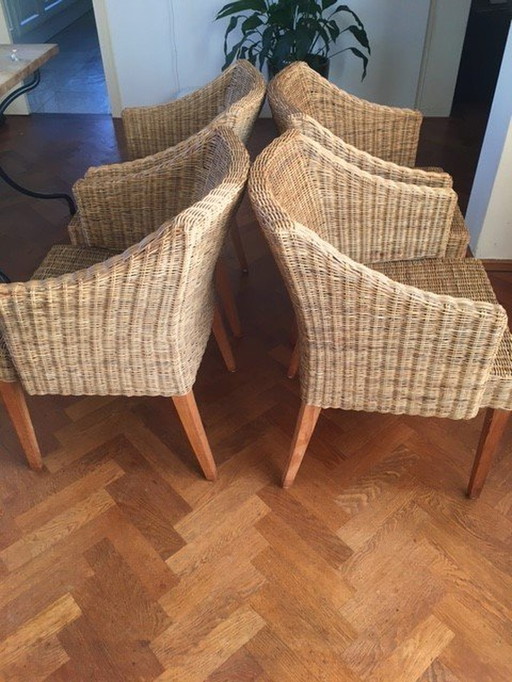 4x Rattan Dining Chairs With Teak Legs