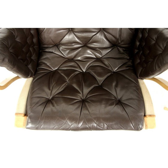 Image 1 of Pair of vintage "Pernilla 69" armchairs in oak and black leather by Bruno Mathsson for Karl Mathsson, Sweden 1960