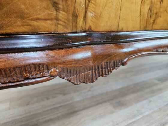 Image 1 of Chippendale Chest Of Drawers In Walnut And Blond Walnut With Glass Top