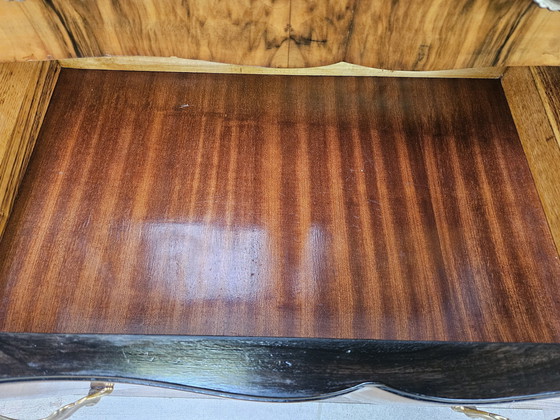 Image 1 of Chippendale Chest Of Drawers In Walnut And Blond Walnut With Glass Top