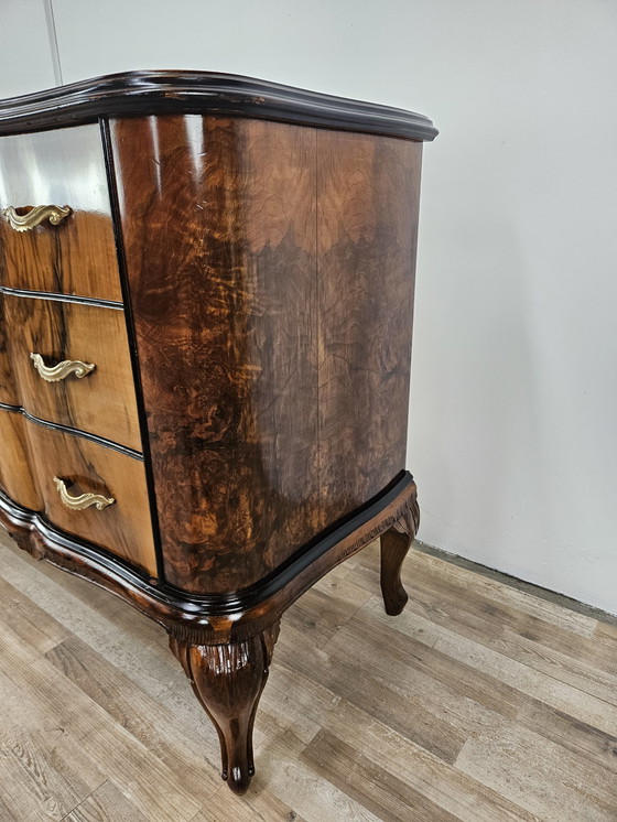 Image 1 of Chippendale Chest Of Drawers In Walnut And Blond Walnut With Glass Top