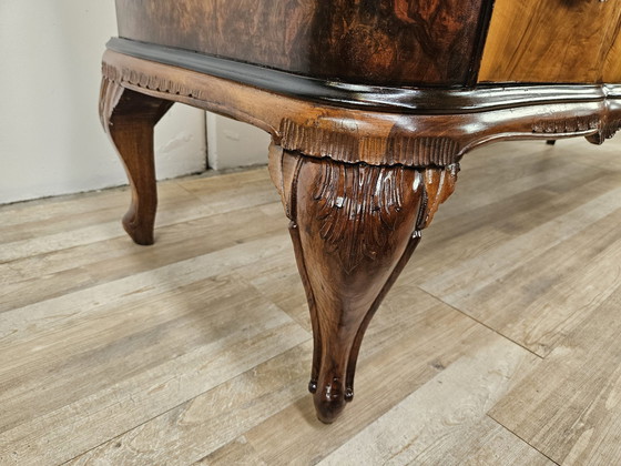 Image 1 of Chippendale Chest Of Drawers In Walnut And Blond Walnut With Glass Top