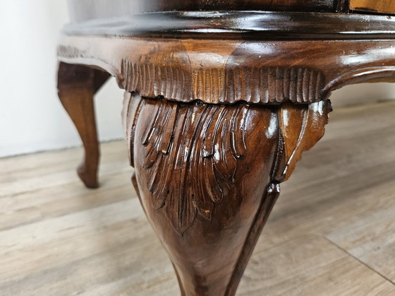 Image 1 of Chippendale Chest Of Drawers In Walnut And Blond Walnut With Glass Top