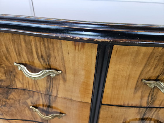 Image 1 of Chippendale Chest Of Drawers In Walnut And Blond Walnut With Glass Top