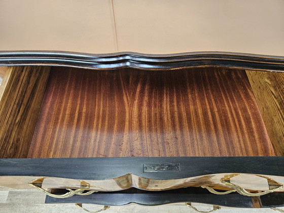 Image 1 of Chippendale Chest Of Drawers In Walnut And Blond Walnut With Glass Top