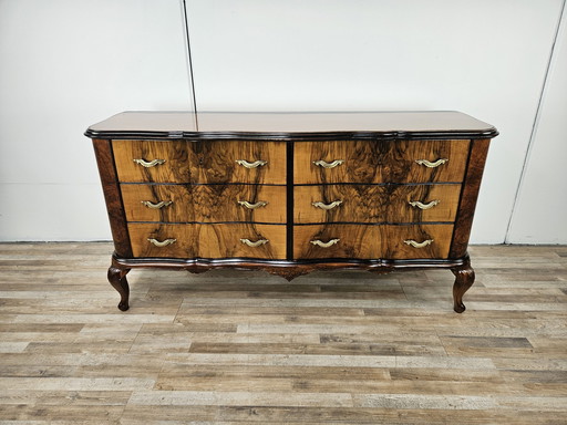 Chippendale Chest Of Drawers In Walnut And Blond Walnut With Glass Top