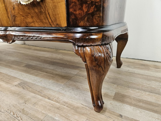 Image 1 of Chippendale Chest Of Drawers In Walnut And Blond Walnut With Glass Top