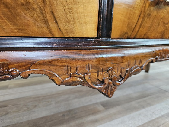 Image 1 of Chippendale Chest Of Drawers In Walnut And Blond Walnut With Glass Top