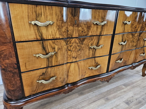 Image 1 of Chippendale Chest Of Drawers In Walnut And Blond Walnut With Glass Top