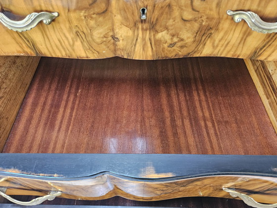 Image 1 of Chippendale Chest Of Drawers In Walnut And Blond Walnut With Glass Top