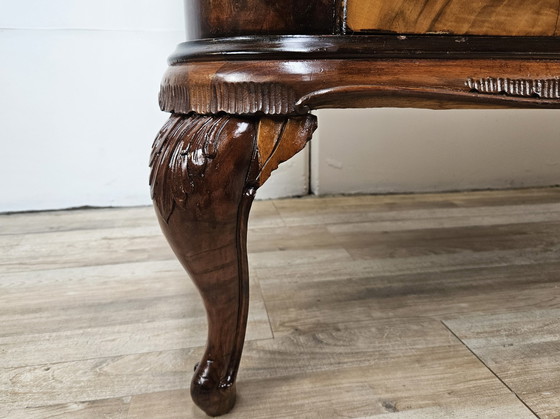 Image 1 of Chippendale Chest Of Drawers In Walnut And Blond Walnut With Glass Top