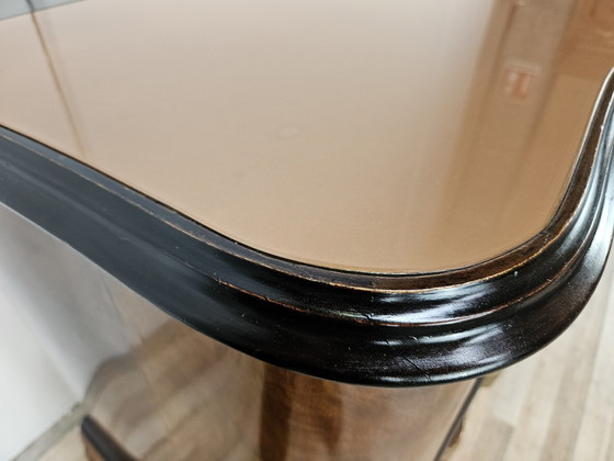 Image 1 of Chippendale Chest Of Drawers In Walnut And Blond Walnut With Glass Top