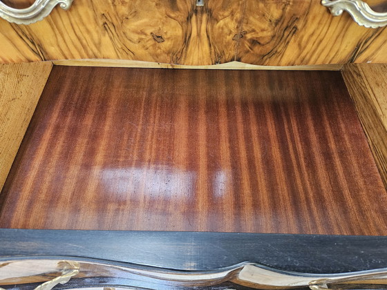 Image 1 of Chippendale Chest Of Drawers In Walnut And Blond Walnut With Glass Top