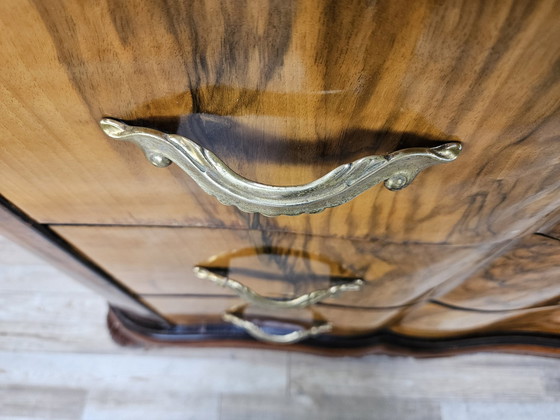 Image 1 of Chippendale Chest Of Drawers In Walnut And Blond Walnut With Glass Top