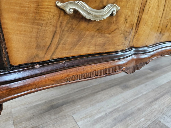 Image 1 of Chippendale Chest Of Drawers In Walnut And Blond Walnut With Glass Top