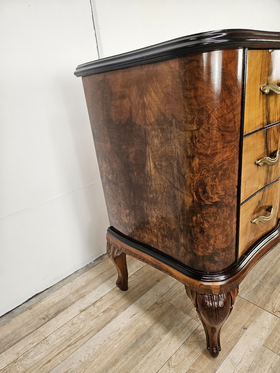 Image 1 of Chippendale Chest Of Drawers In Walnut And Blond Walnut With Glass Top