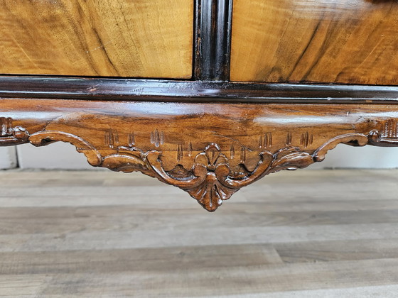 Image 1 of Chippendale Chest Of Drawers In Walnut And Blond Walnut With Glass Top