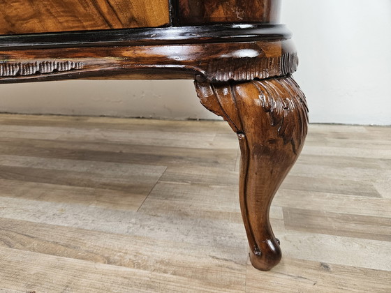 Image 1 of Chippendale Chest Of Drawers In Walnut And Blond Walnut With Glass Top