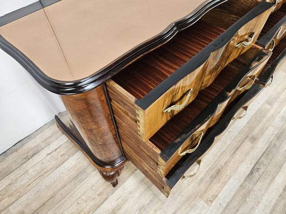 Image 1 of Chippendale Chest Of Drawers In Walnut And Blond Walnut With Glass Top