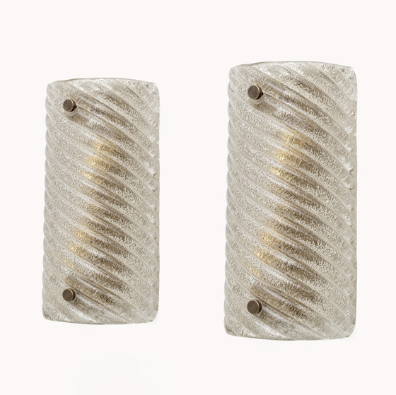 Image 1 of Pair Of Barovier & Toso Style Modern Murano Glass Smoked Twisted Sconces