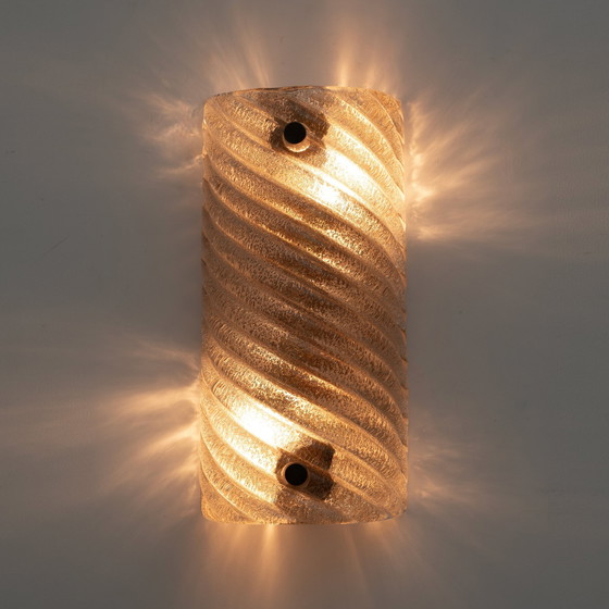 Image 1 of Pair Of Barovier & Toso Style Modern Murano Glass Smoked Twisted Sconces