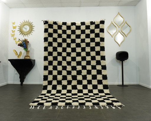 Tapis berbère - 247 cm x 151 cm - laine blanche et noire