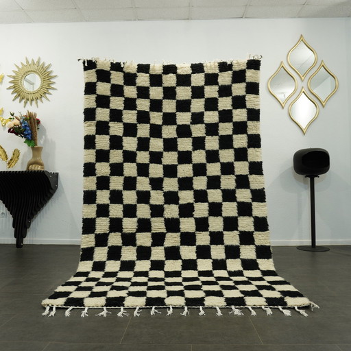 Tapis berbère - 247 cm x 151 cm - laine blanche et noire