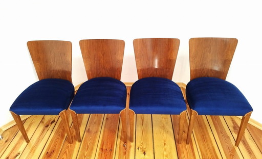 Set Of Four Chairs H-214 Proj.J.Halabala, The 50S Czechoslovakia