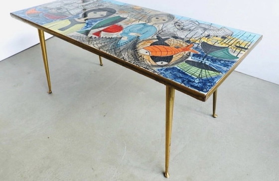 Image 1 of Ceramic Tile Coffee Table By Jean Delespinasse, Signed