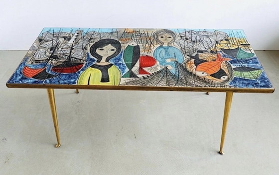 Image 1 of Ceramic Tile Coffee Table By Jean Delespinasse, Signed