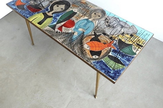 Image 1 of Ceramic Tile Coffee Table By Jean Delespinasse, Signed