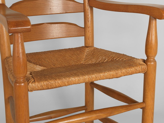 Image 1 of 1X Solid Oak Table + 5X Oak Armchairs With Piping Seat