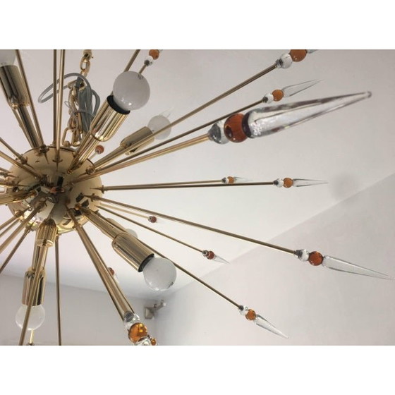 Image 1 of Contemporary Amber Spikes Murano Glass Sputnik Oval Chandelier