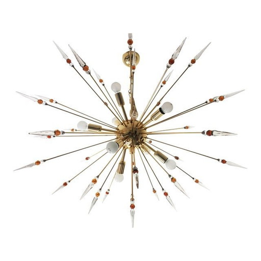 Contemporary Amber Spikes Murano Glass Sputnik Oval Chandelier