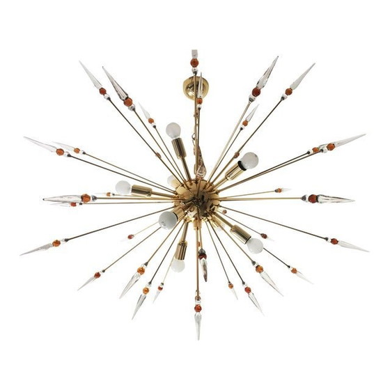 Image 1 of Contemporary Amber Spikes Murano Glass Sputnik Oval Chandelier